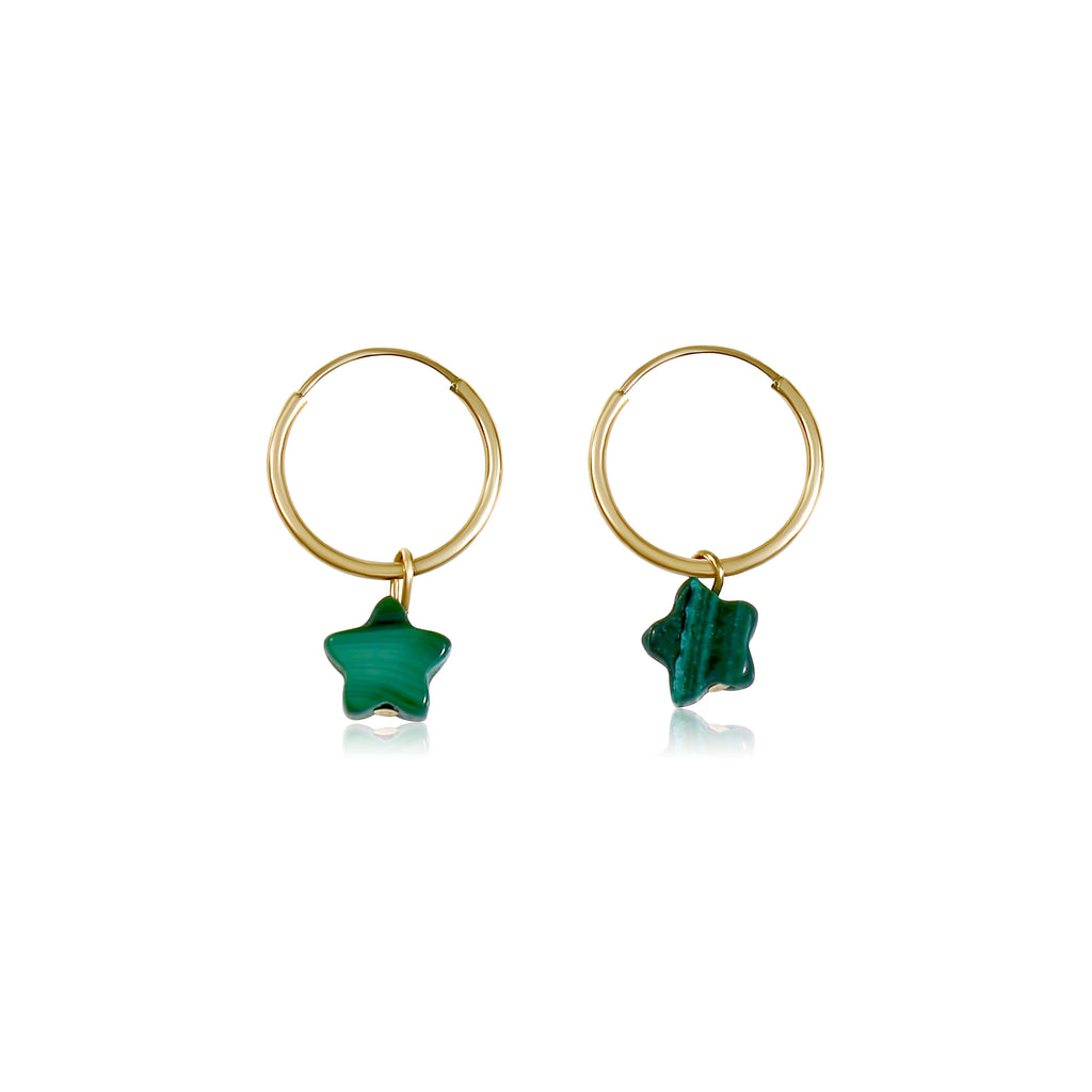 Mini Star Hoops - Gold + Malachite