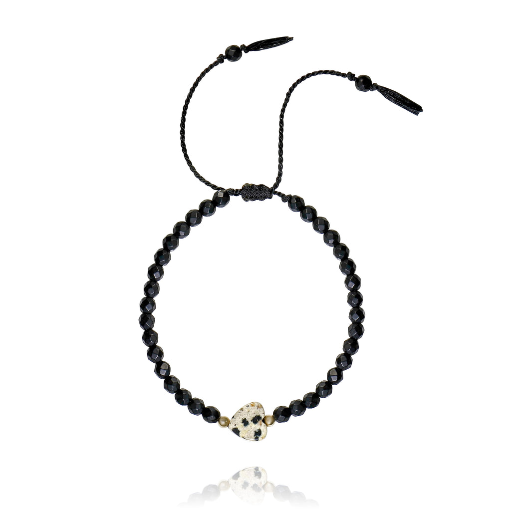Jasper Heart String Bracelet - Jasper + Onyx beads