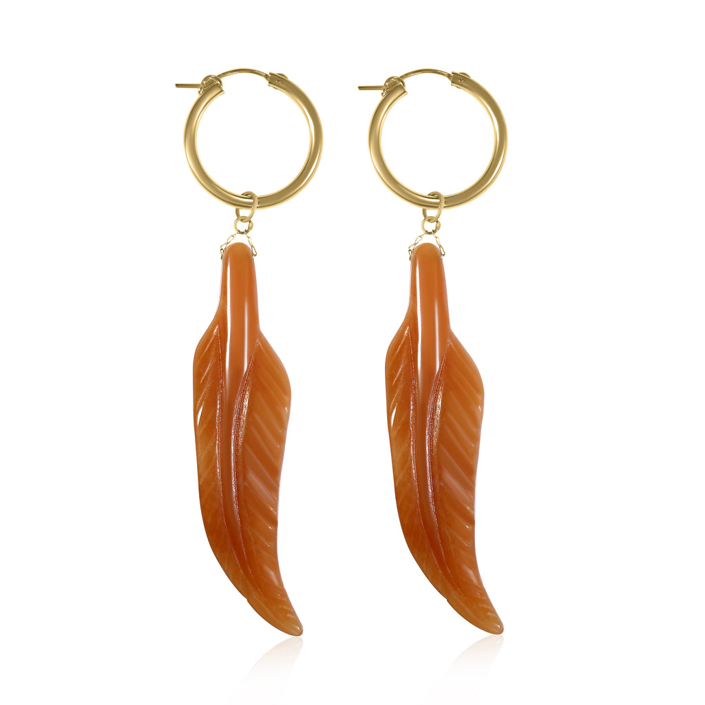 Feather Hoops - Red Aventurine