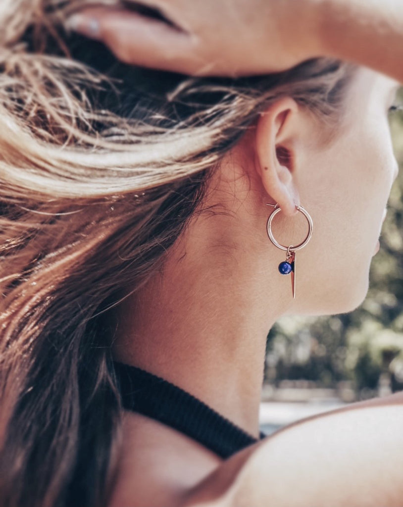 Rose Gold Lapis Hoops