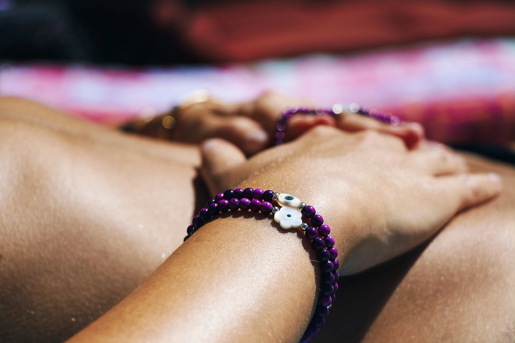 14k Flower Evil Eye Bracelet - Sugilite