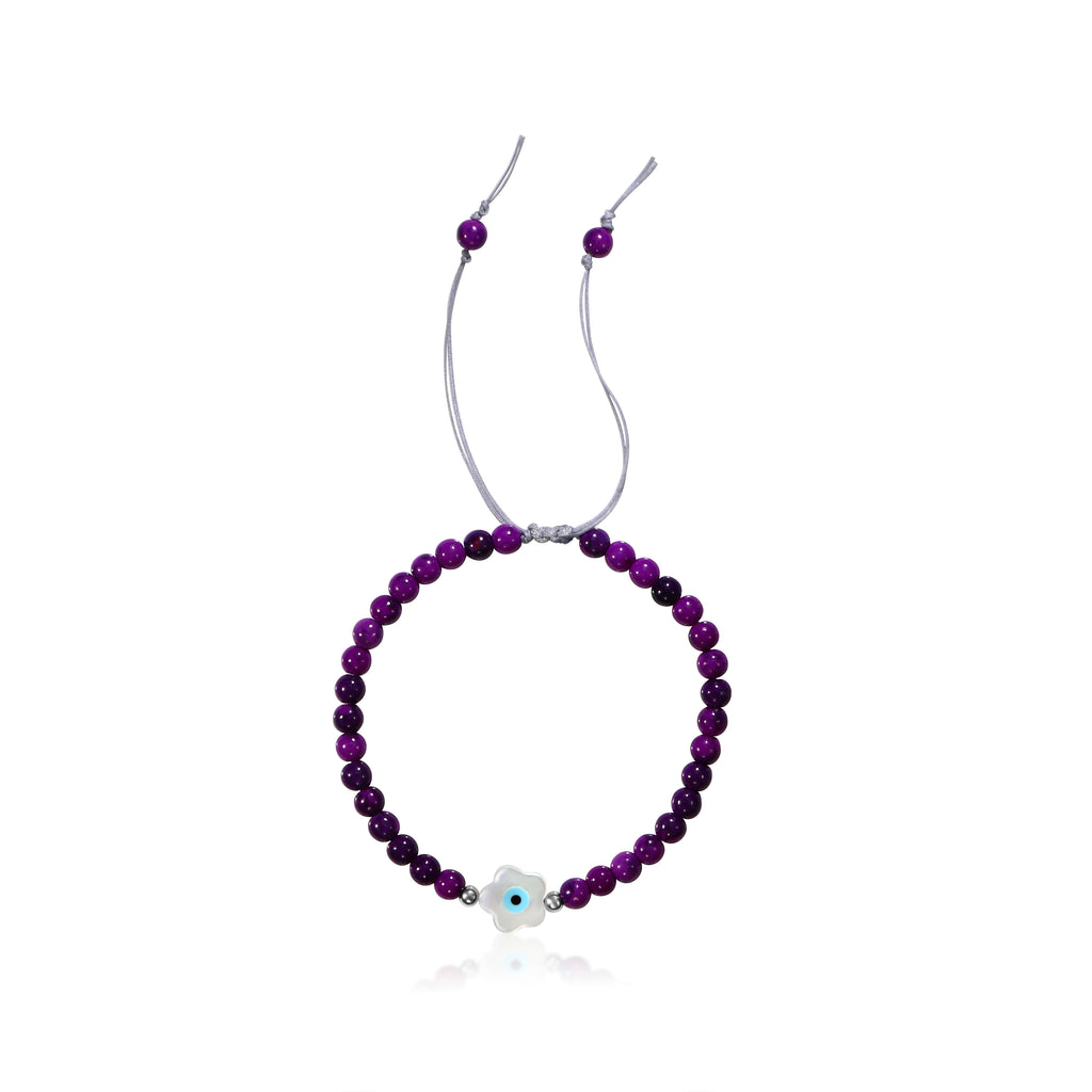 14k Flower Evil Eye Bracelet - Sugilite